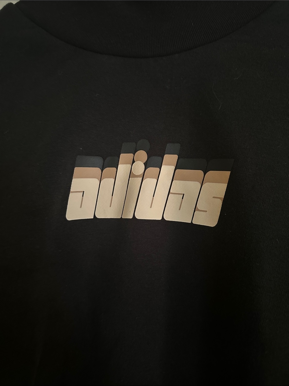 adidas Black Cropped Turtleneck Sweatshirt with Cream Sleeve Accent - Picture 2 of 3